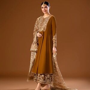 Faiza Saqlain Brand New Dark Mustard Suit